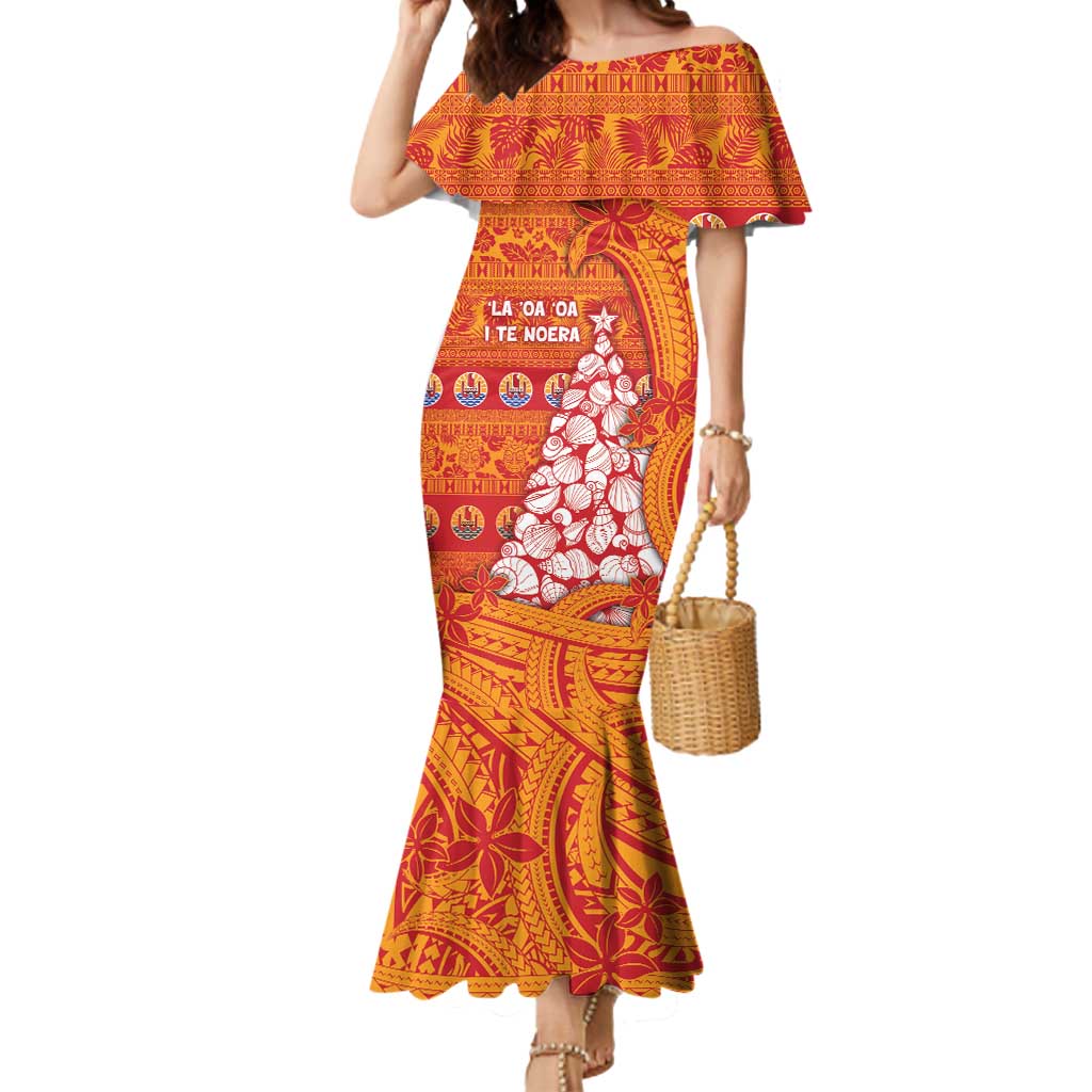 French Polynesia Christmas Mermaid Dress Seashell Xmas Tree Tribal Waves - Polynesian Pride