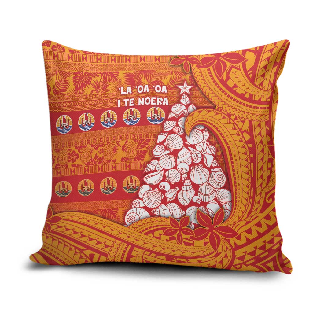French Polynesia Christmas Pillow Cover Seashell Xmas Tree Tribal Waves - Polynesian Pride