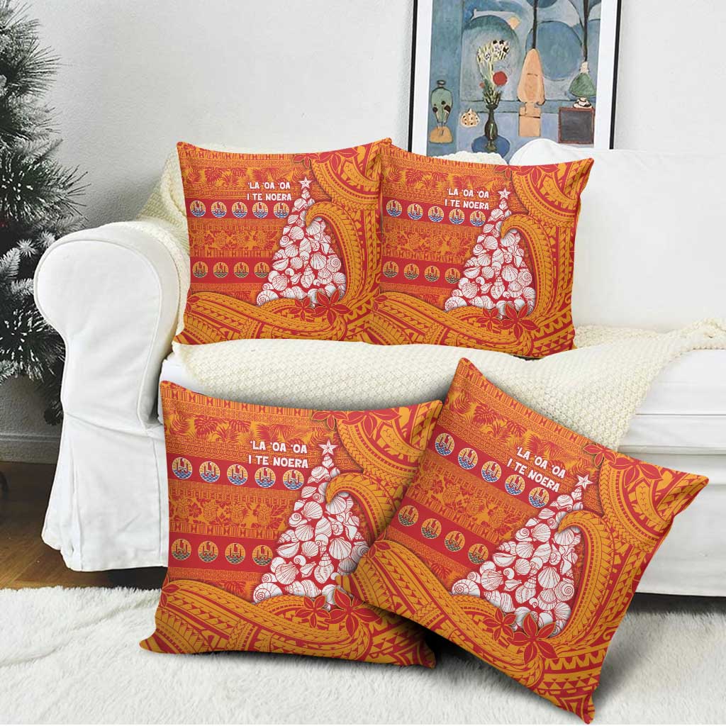 French Polynesia Christmas Pillow Cover Seashell Xmas Tree Tribal Waves - Polynesian Pride