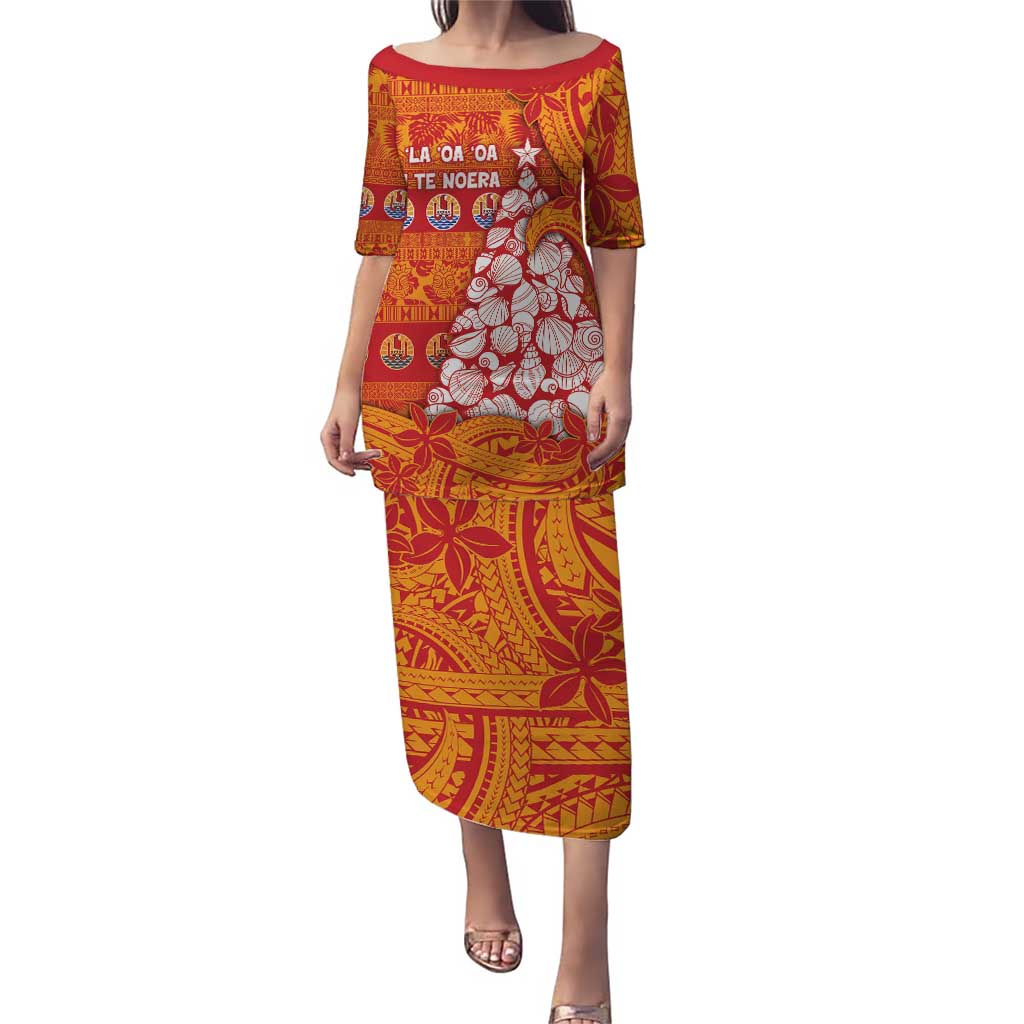 French Polynesia Christmas Puletasi Seashell Xmas Tree Tribal Waves - Polynesian Pride