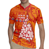 French Polynesia Christmas Rugby Jersey Seashell Xmas Tree Tribal Waves - Polynesian Pride