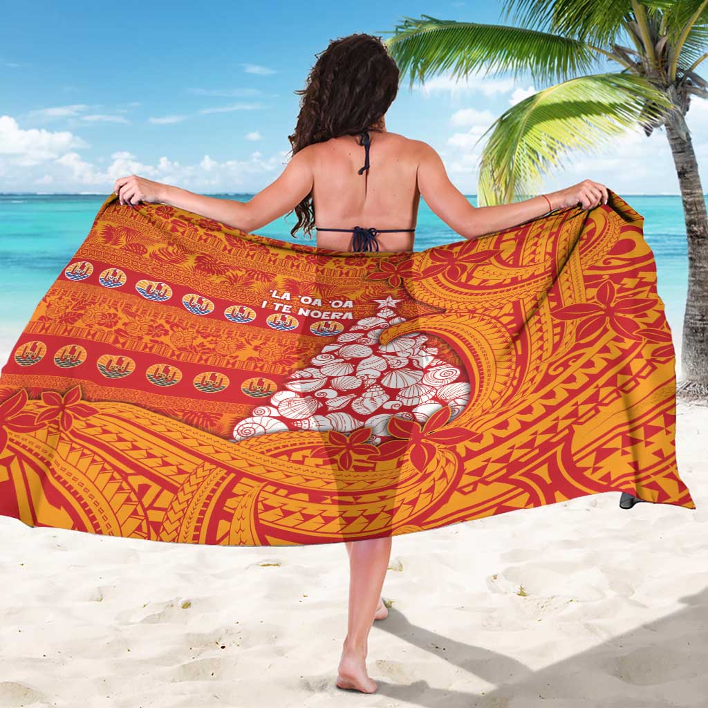 French Polynesia Christmas Sarong Seashell Xmas Tree Tribal Waves - Polynesian Pride