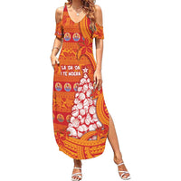 French Polynesia Christmas Summer Maxi Dress Seashell Xmas Tree Tribal Waves - Polynesian Pride