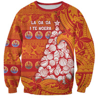 French Polynesia Christmas Sweatshirt Seashell Xmas Tree Tribal Waves - Polynesian Pride