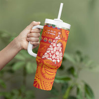 French Polynesia Christmas Tumbler With Handle Seashell Xmas Tree Tribal Waves - Polynesian Pride