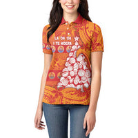 French Polynesia Christmas Women Polo Shirt Seashell Xmas Tree Tribal Waves - Polynesian Pride