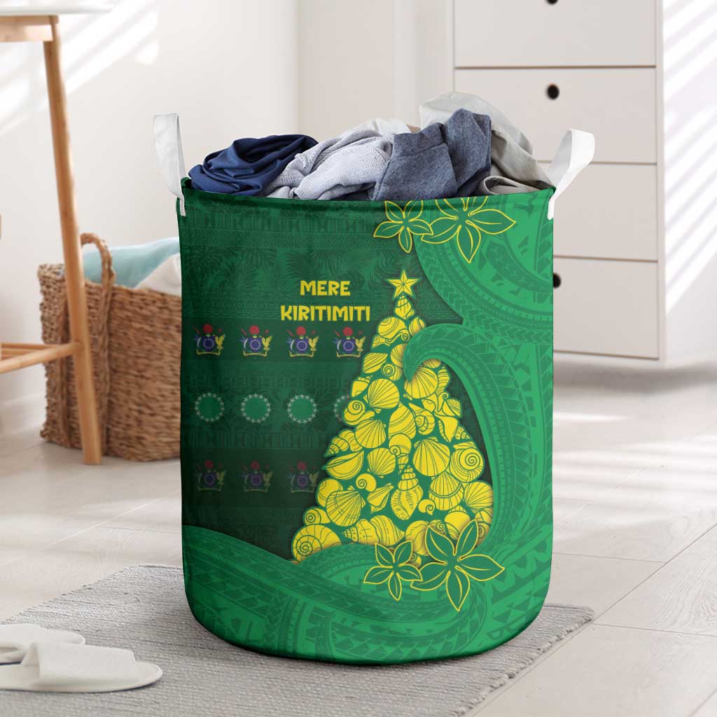 Cook Islands Christmas Laundry Basket Seashell Xmas Tree Tribal Waves - Polynesian Pride