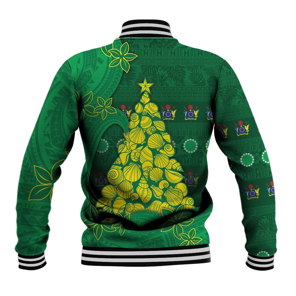 Cook Islands Christmas Baseball Jacket Seashell Xmas Tree Tribal Waves - Polynesian Pride