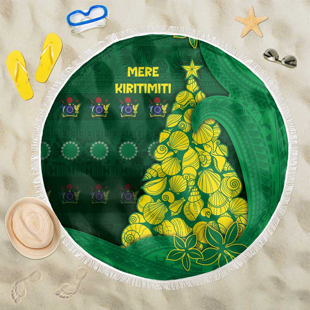 Cook Islands Christmas Beach Blanket Seashell Xmas Tree Tribal Waves - Polynesian Pride
