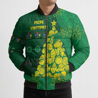 Cook Islands Christmas Bomber Puffer Jacket Seashell Xmas Tree Tribal Waves - Polynesian Pride