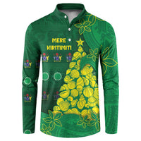 Cook Islands Christmas Button Sweatshirt Seashell Xmas Tree Tribal Waves - Polynesian Pride