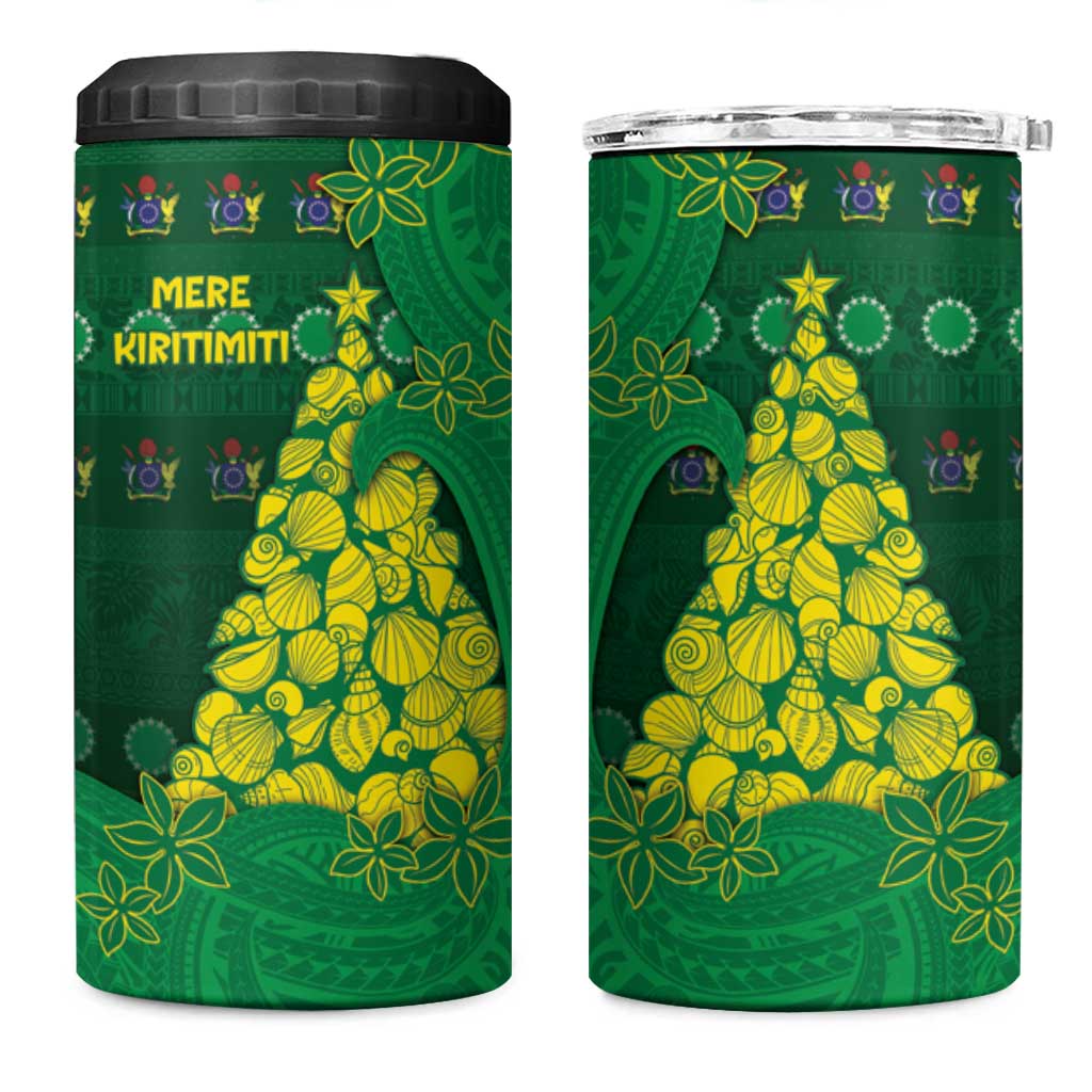 Cook Islands Christmas 4 in 1 Can Cooler Tumbler Seashell Xmas Tree Tribal Waves - Polynesian Pride