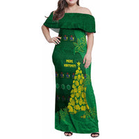 Cook Islands Christmas Family Matching Off Shoulder Maxi Dress and Hawaiian Shirt Seashell Xmas Tree Tribal Waves - Polynesian Pride