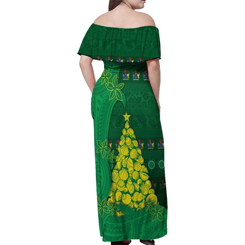 Cook Islands Christmas Family Matching Off Shoulder Maxi Dress and Hawaiian Shirt Seashell Xmas Tree Tribal Waves - Polynesian Pride
