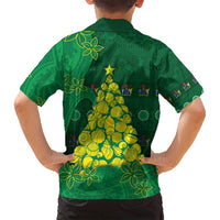 Cook Islands Christmas Family Matching Off Shoulder Short Dress and Hawaiian Shirt Seashell Xmas Tree Tribal Waves - Polynesian Pride