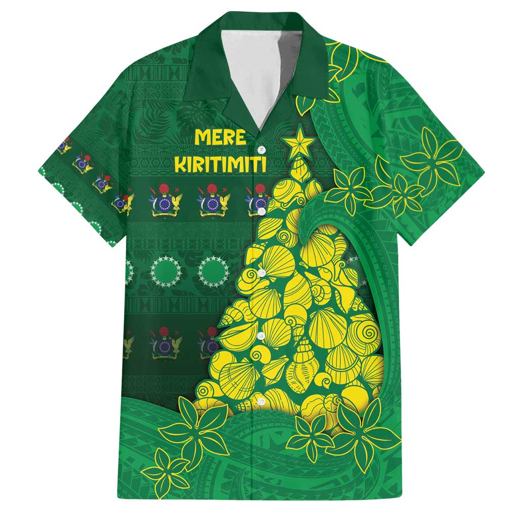 Cook Islands Christmas Family Matching Off Shoulder Short Dress and Hawaiian Shirt Seashell Xmas Tree Tribal Waves - Polynesian Pride