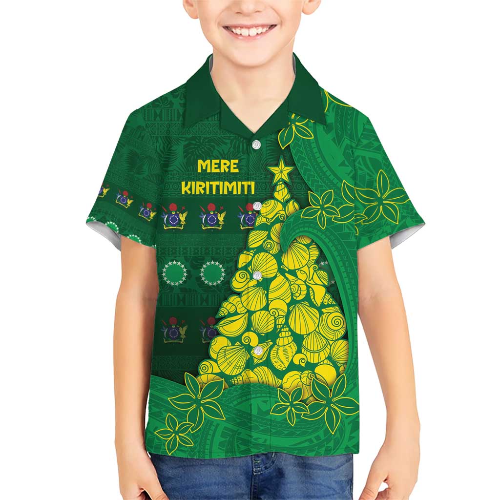 Cook Islands Christmas Family Matching Short Sleeve Bodycon Dress and Hawaiian Shirt Seashell Xmas Tree Tribal Waves - Polynesian Pride