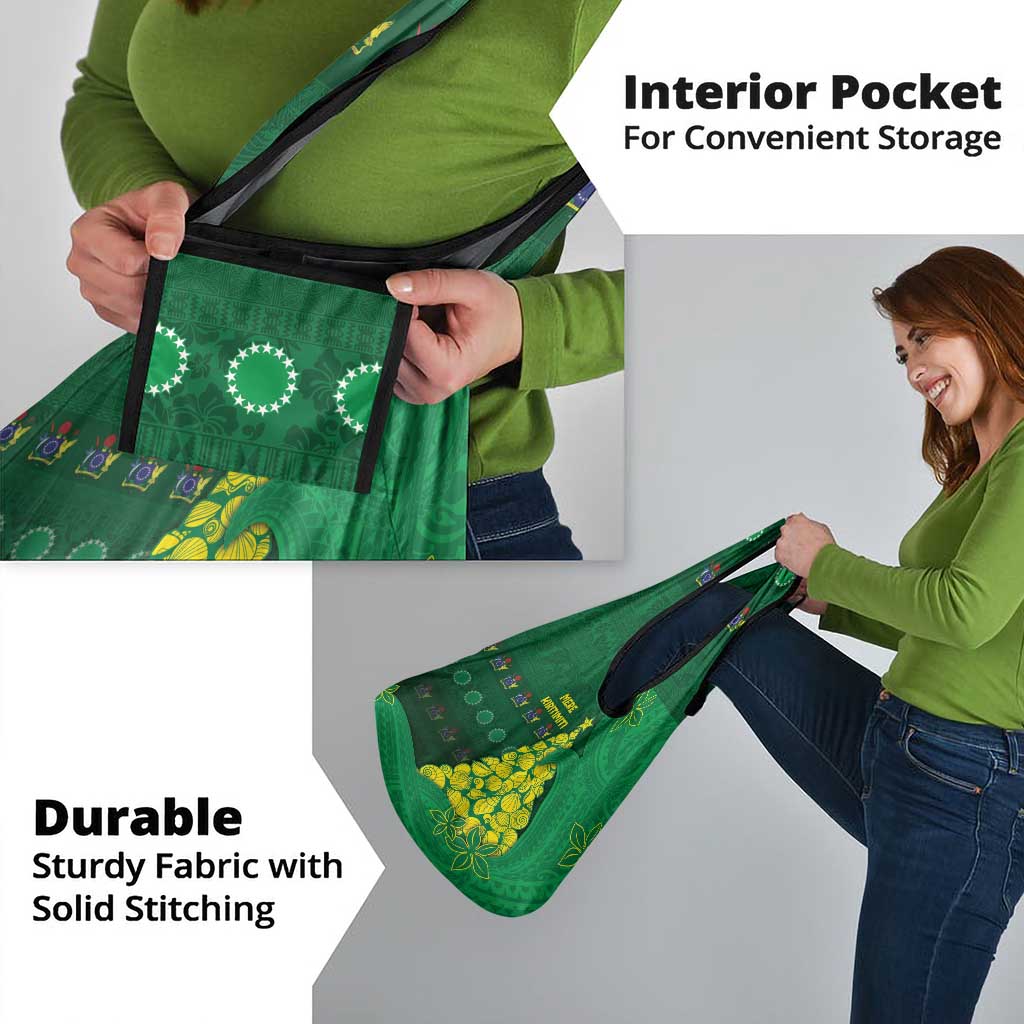 Cook Islands Christmas Grocery Bag Seashell Xmas Tree Tribal Waves - Polynesian Pride