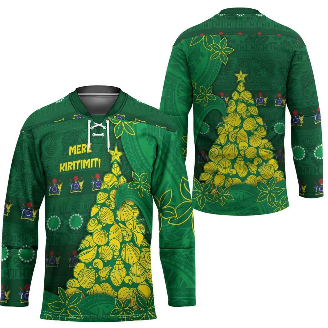 Cook Islands Christmas Hockey Jersey Seashell Xmas Tree Tribal Waves - Polynesian Pride