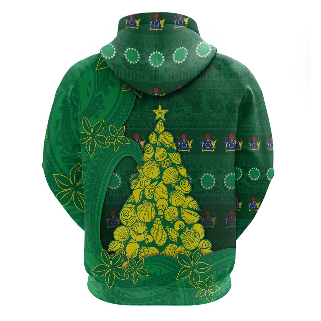 Cook Islands Christmas Hoodie Seashell Xmas Tree Tribal Waves - Polynesian Pride