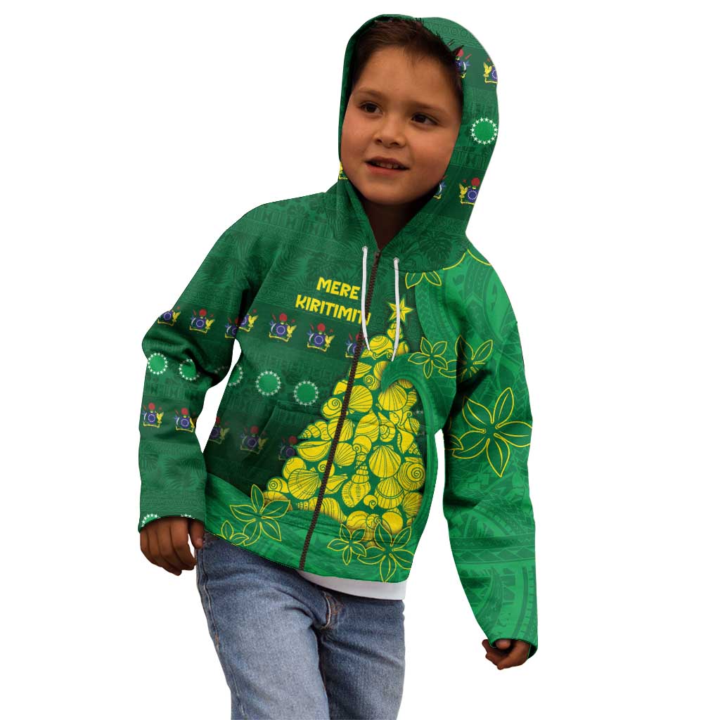 Cook Islands Christmas Kid Hoodie Seashell Xmas Tree Tribal Waves - Polynesian Pride
