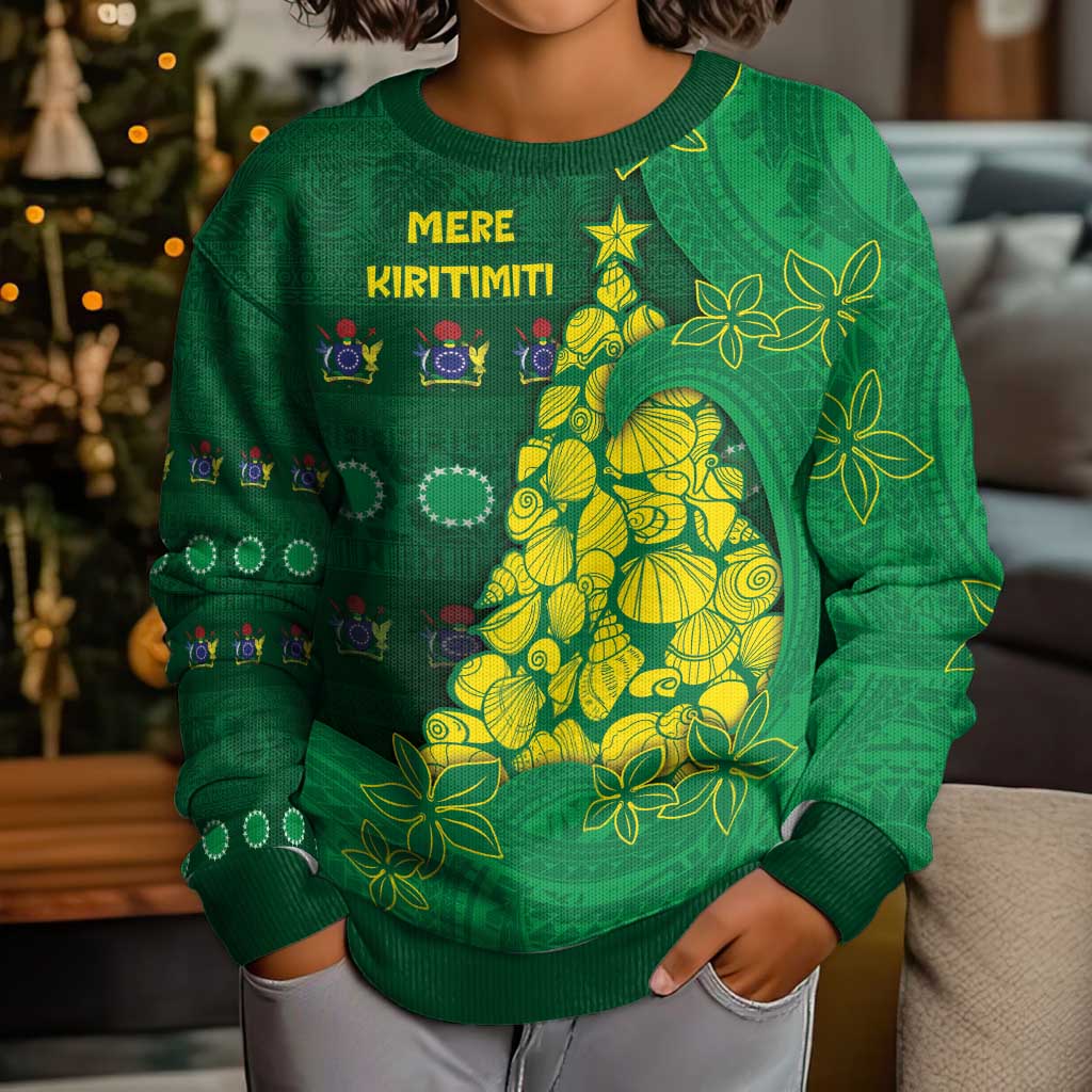 Cook Islands Christmas Kid Ugly Christmas Sweater Seashell Xmas Tree Tribal Waves - Polynesian Pride