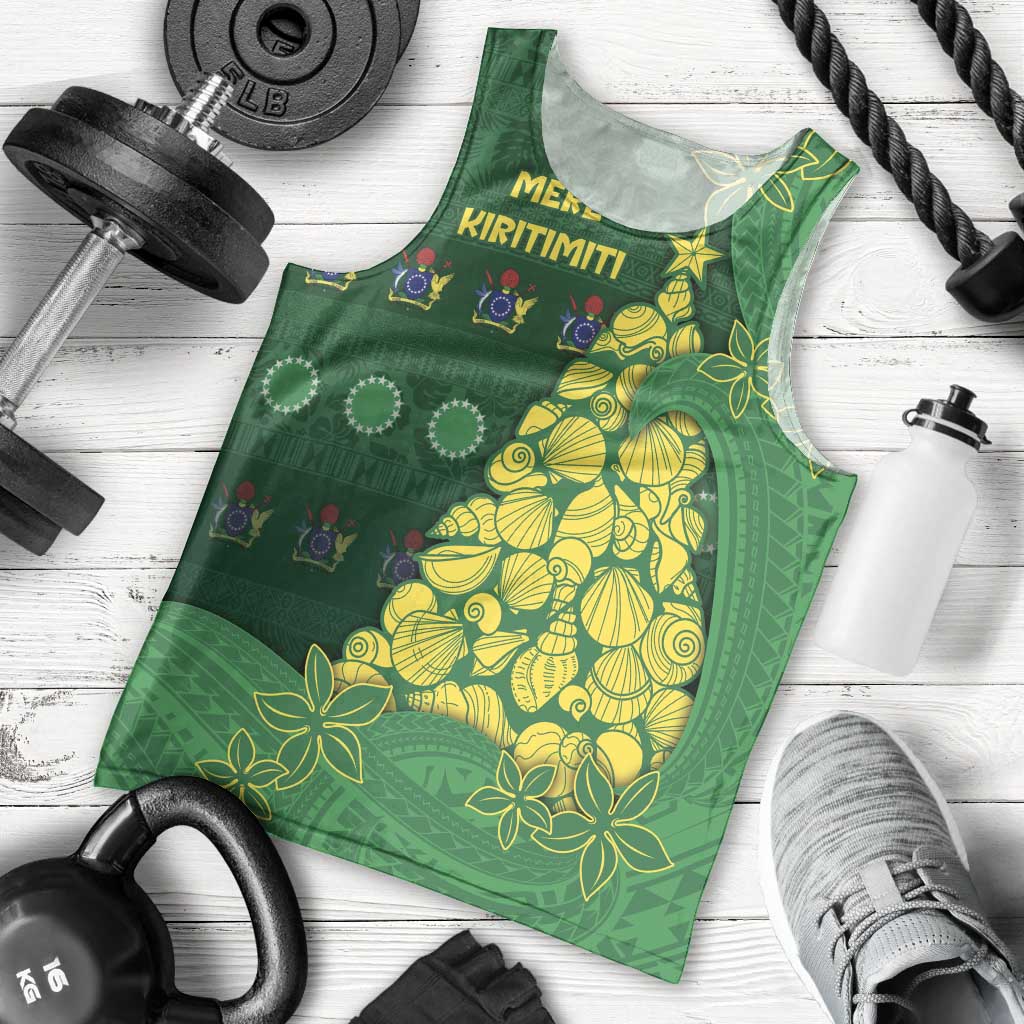 Cook Islands Christmas Men Tank Top Seashell Xmas Tree Tribal Waves - Polynesian Pride
