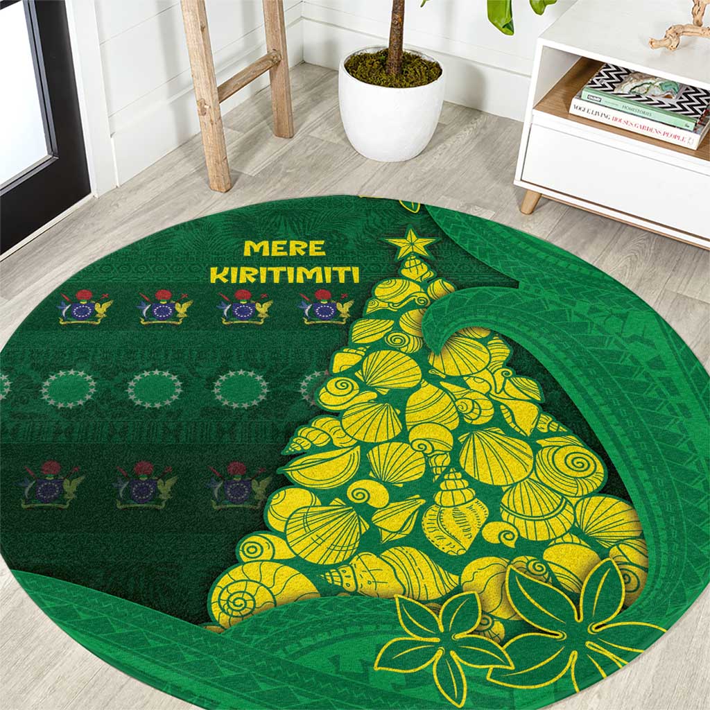 Cook Islands Christmas Round Carpet Seashell Xmas Tree Tribal Waves - Polynesian Pride