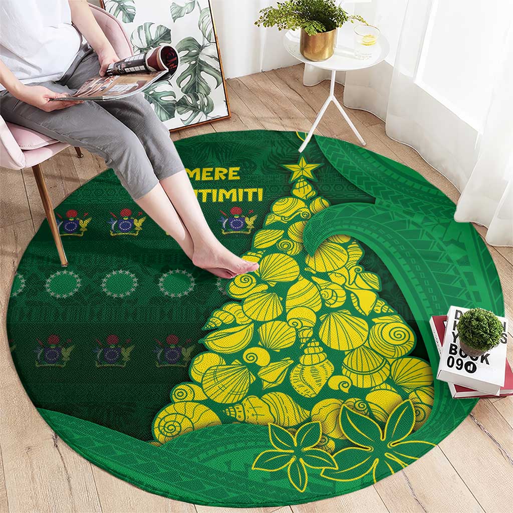 Cook Islands Christmas Round Carpet Seashell Xmas Tree Tribal Waves - Polynesian Pride