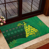 Cook Islands Christmas Rubber Doormat Seashell Xmas Tree Tribal Waves - Polynesian Pride