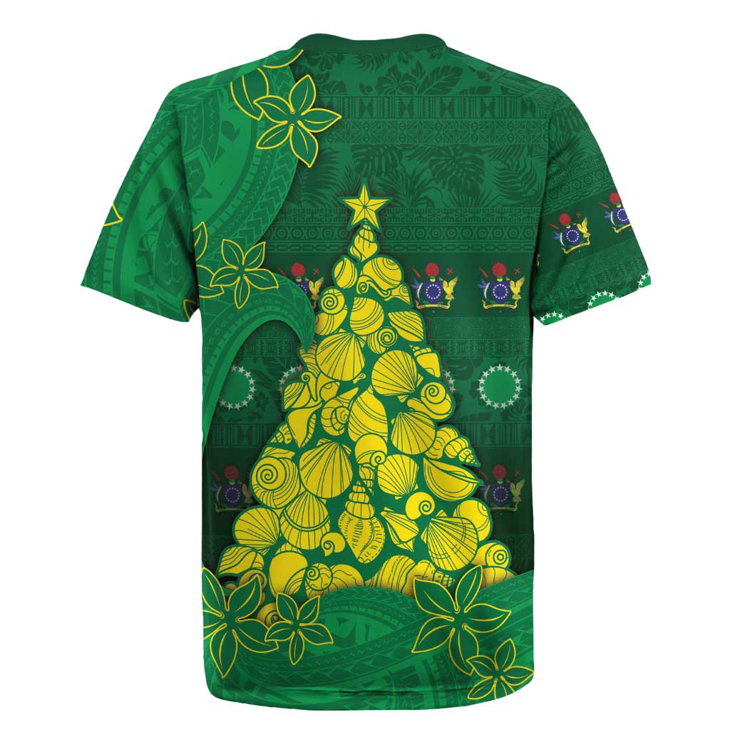 Cook Islands Christmas Rugby Jersey Seashell Xmas Tree Tribal Waves - Polynesian Pride