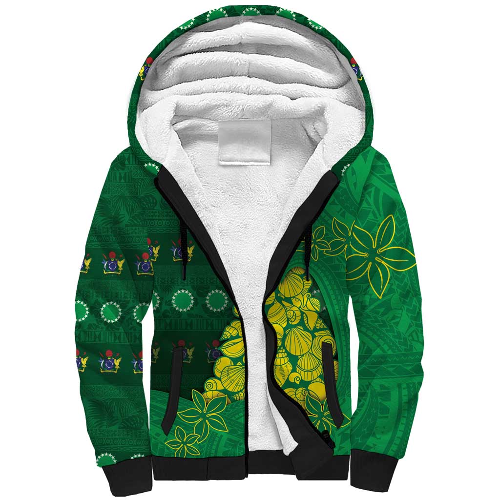 Cook Islands Christmas Sherpa Hoodie Seashell Xmas Tree Tribal Waves - Polynesian Pride