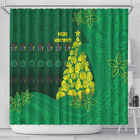 Cook Islands Christmas Shower Curtain Seashell Xmas Tree Tribal Waves - Polynesian Pride