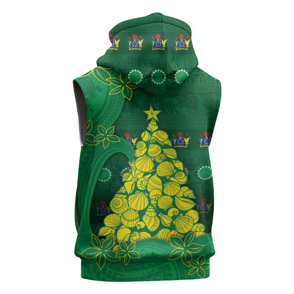 Cook Islands Christmas Sleeveless Hoodie Seashell Xmas Tree Tribal Waves - Polynesian Pride