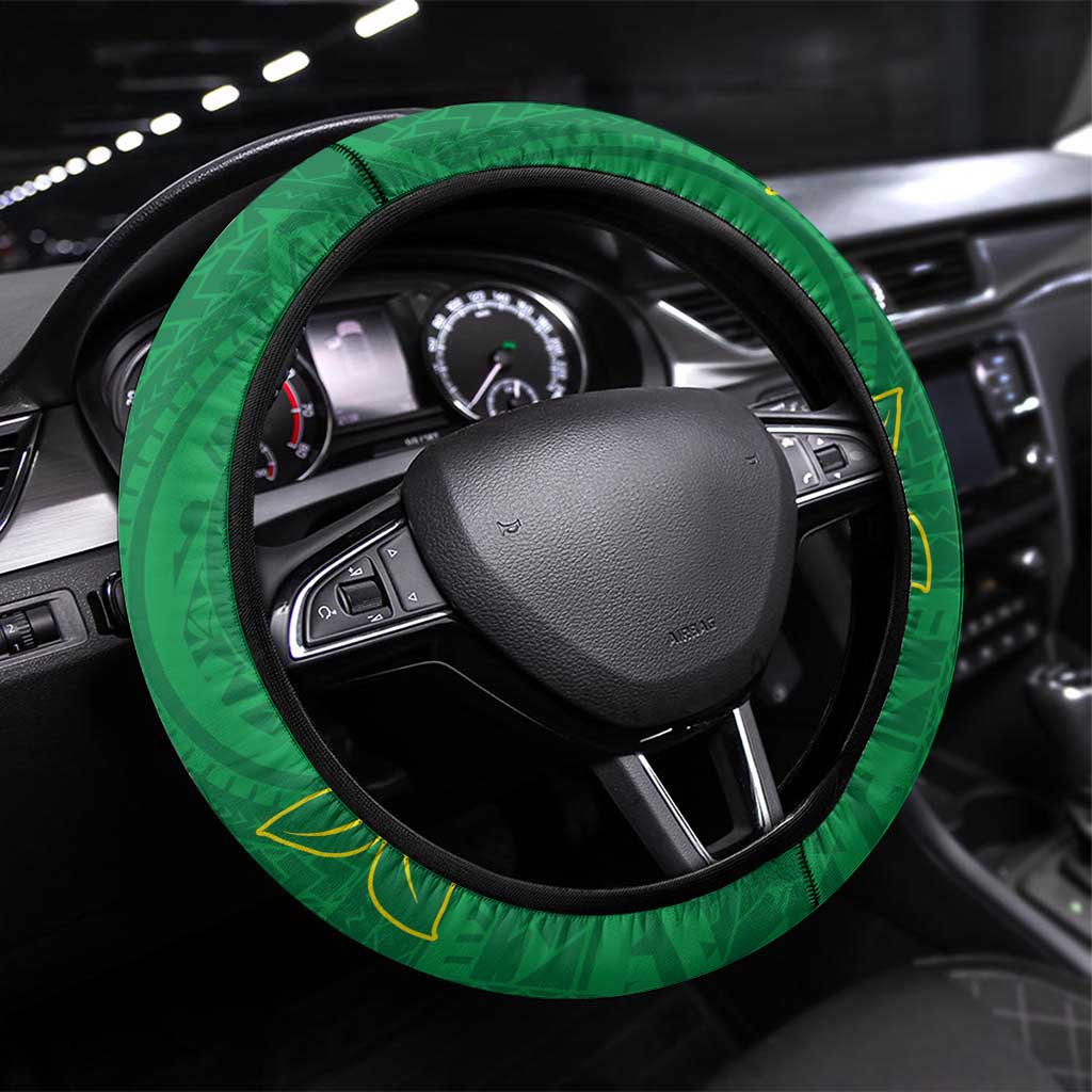 Cook Islands Christmas Steering Wheel Cover Seashell Xmas Tree Tribal Waves - Polynesian Pride