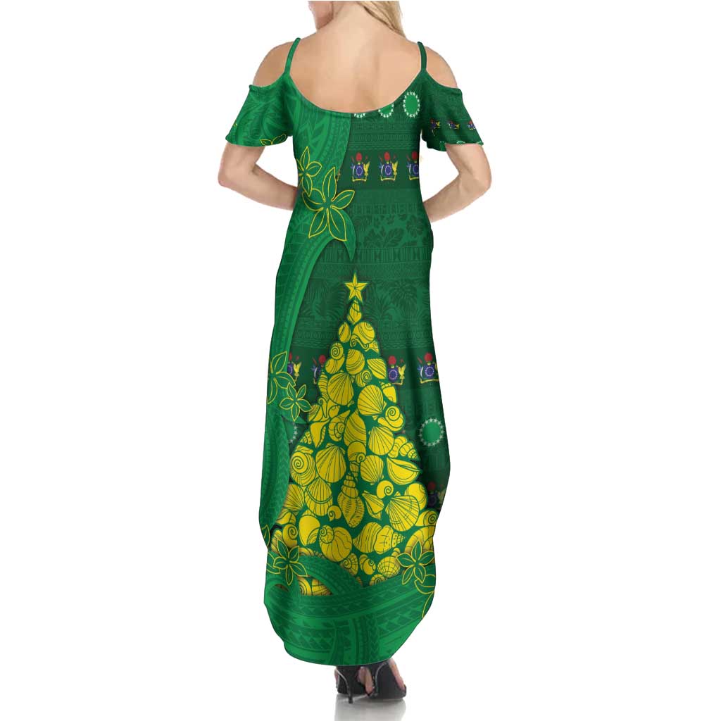 Cook Islands Christmas Summer Maxi Dress Seashell Xmas Tree Tribal Waves - Polynesian Pride