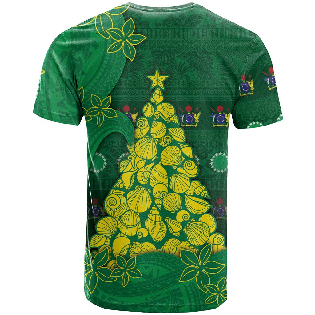 Cook Islands Christmas T Shirt Seashell Xmas Tree Tribal Waves - Polynesian Pride