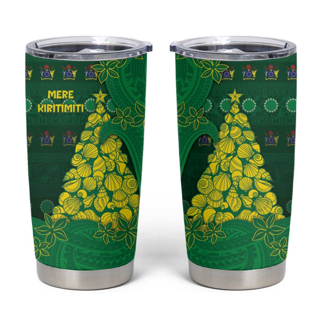 Cook Islands Christmas Tumbler Cup Seashell Xmas Tree Tribal Waves - Polynesian Pride