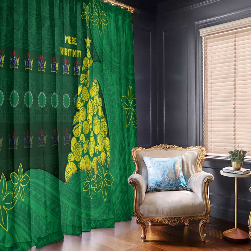 Cook Islands Christmas Window Curtain Seashell Xmas Tree Tribal Waves - Polynesian Pride