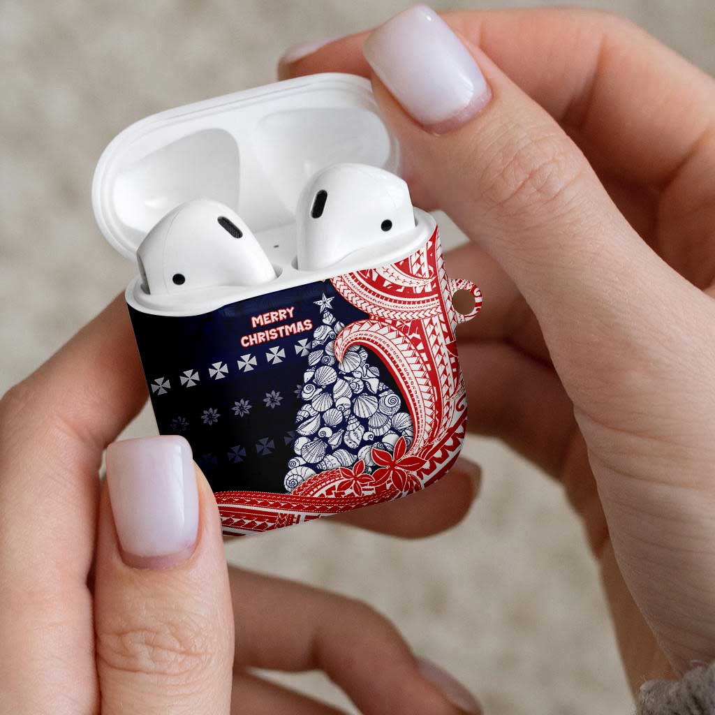 Wallis And Futuna Christmas AirPods Case Seashell Xmas Tree Tribal Waves - Polynesian Pride
