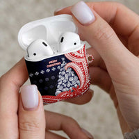 Wallis And Futuna Christmas AirPods Case Seashell Xmas Tree Tribal Waves - Polynesian Pride