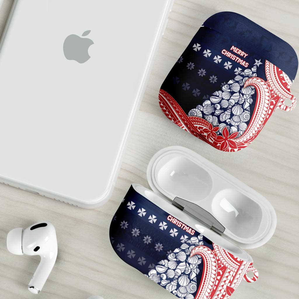 Wallis And Futuna Christmas AirPods Case Seashell Xmas Tree Tribal Waves - Polynesian Pride
