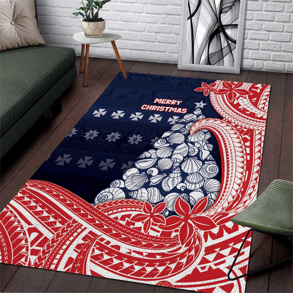 Wallis And Futuna Christmas Area Rug Seashell Xmas Tree Tribal Waves - Polynesian Pride