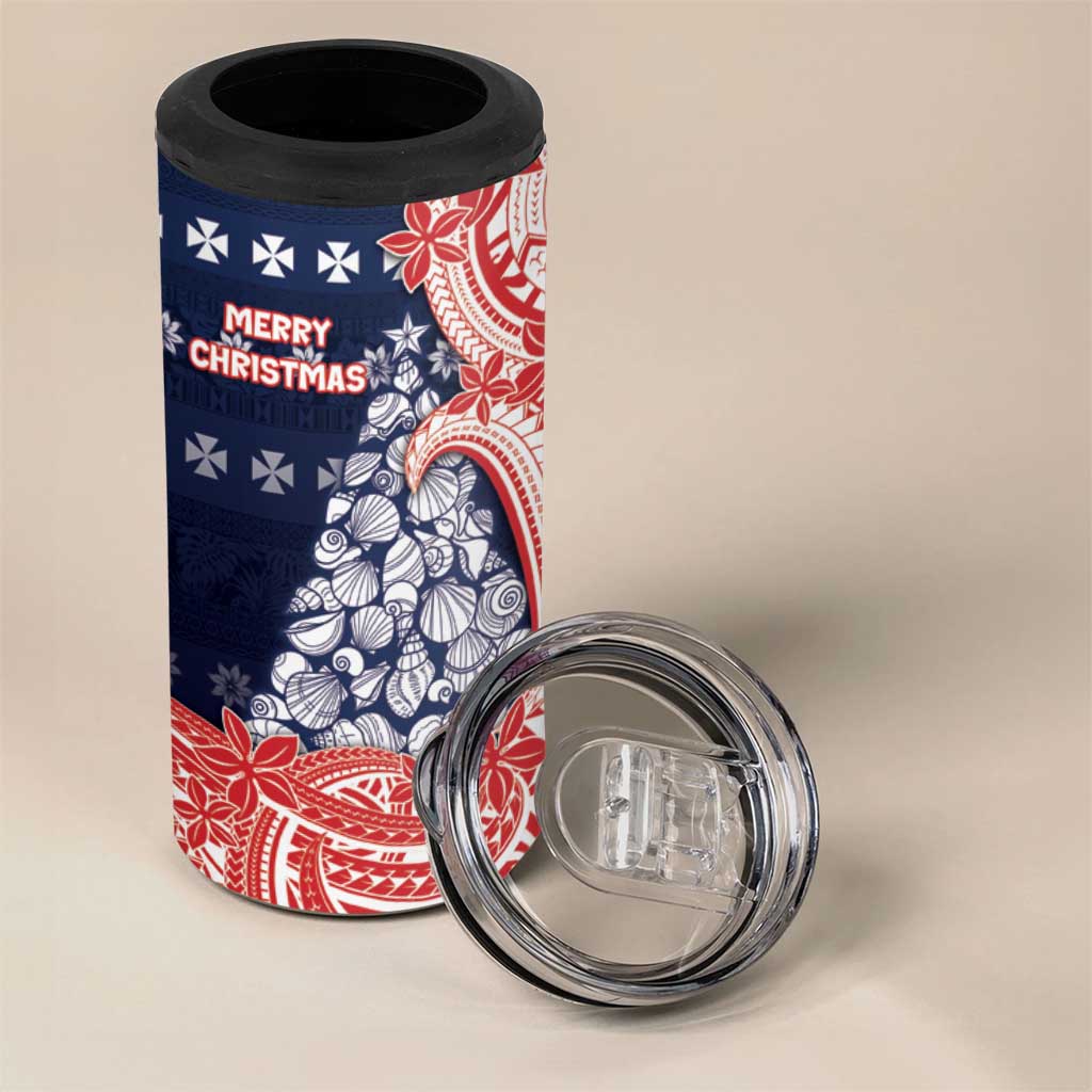 Wallis And Futuna Christmas 4 in 1 Can Cooler Tumbler Seashell Xmas Tree Tribal Waves - Polynesian Pride