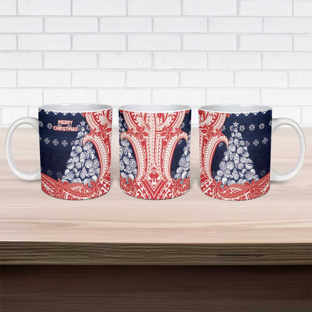 Wallis And Futuna Christmas Ceramic Mug Seashell Xmas Tree Tribal Waves - Polynesian Pride