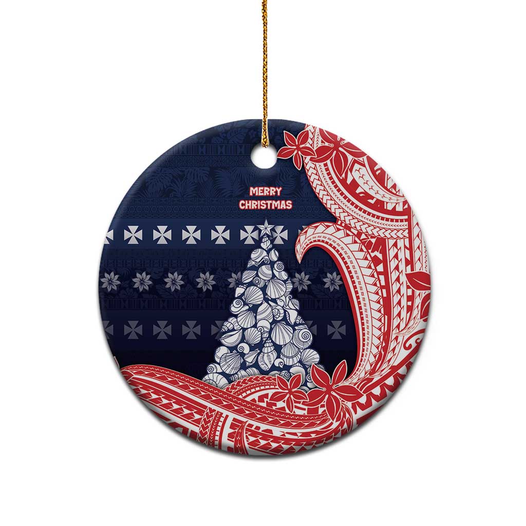 Wallis And Futuna Christmas Ceramic Ornament Seashell Xmas Tree Tribal Waves - Polynesian Pride