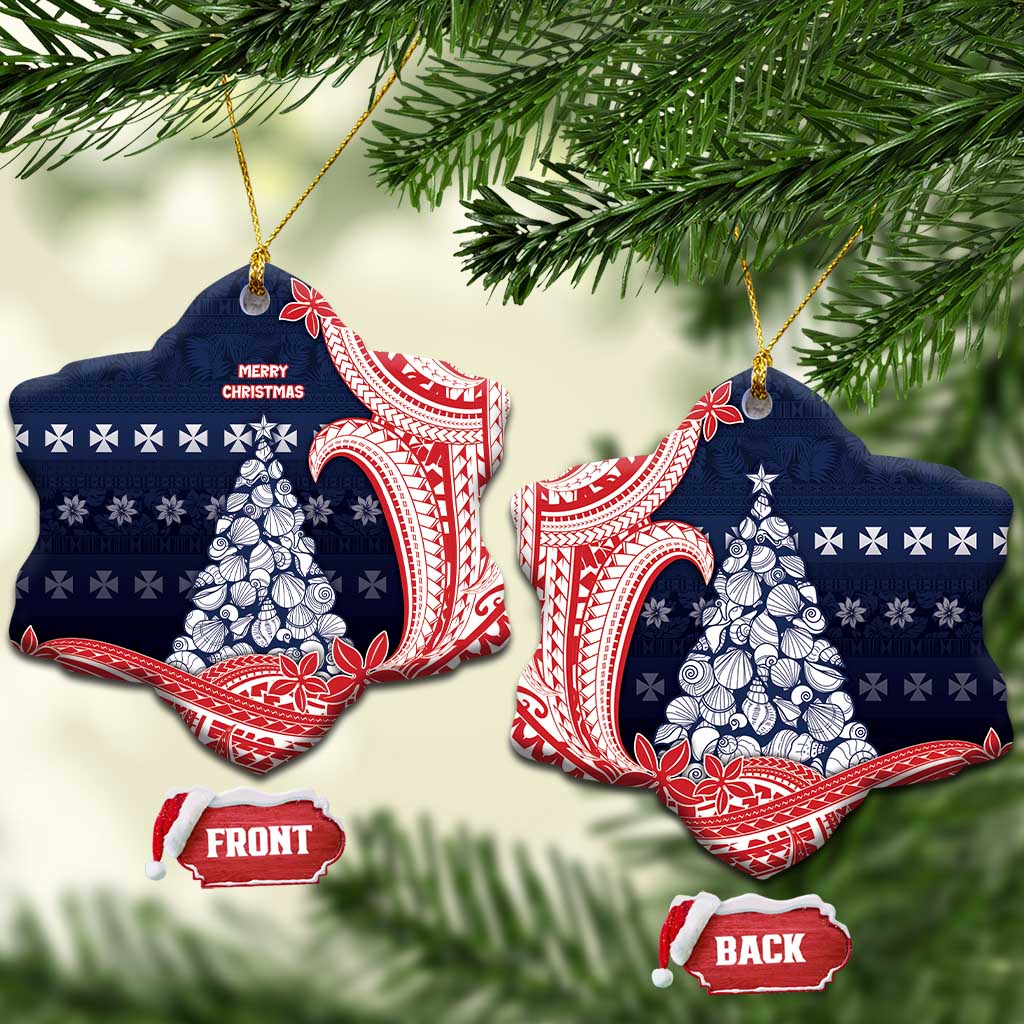 Wallis And Futuna Christmas Ceramic Ornament Seashell Xmas Tree Tribal Waves - Polynesian Pride