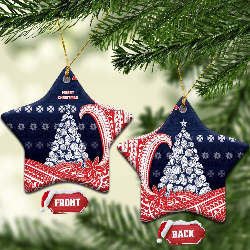 Wallis And Futuna Christmas Ceramic Ornament Seashell Xmas Tree Tribal Waves - Polynesian Pride