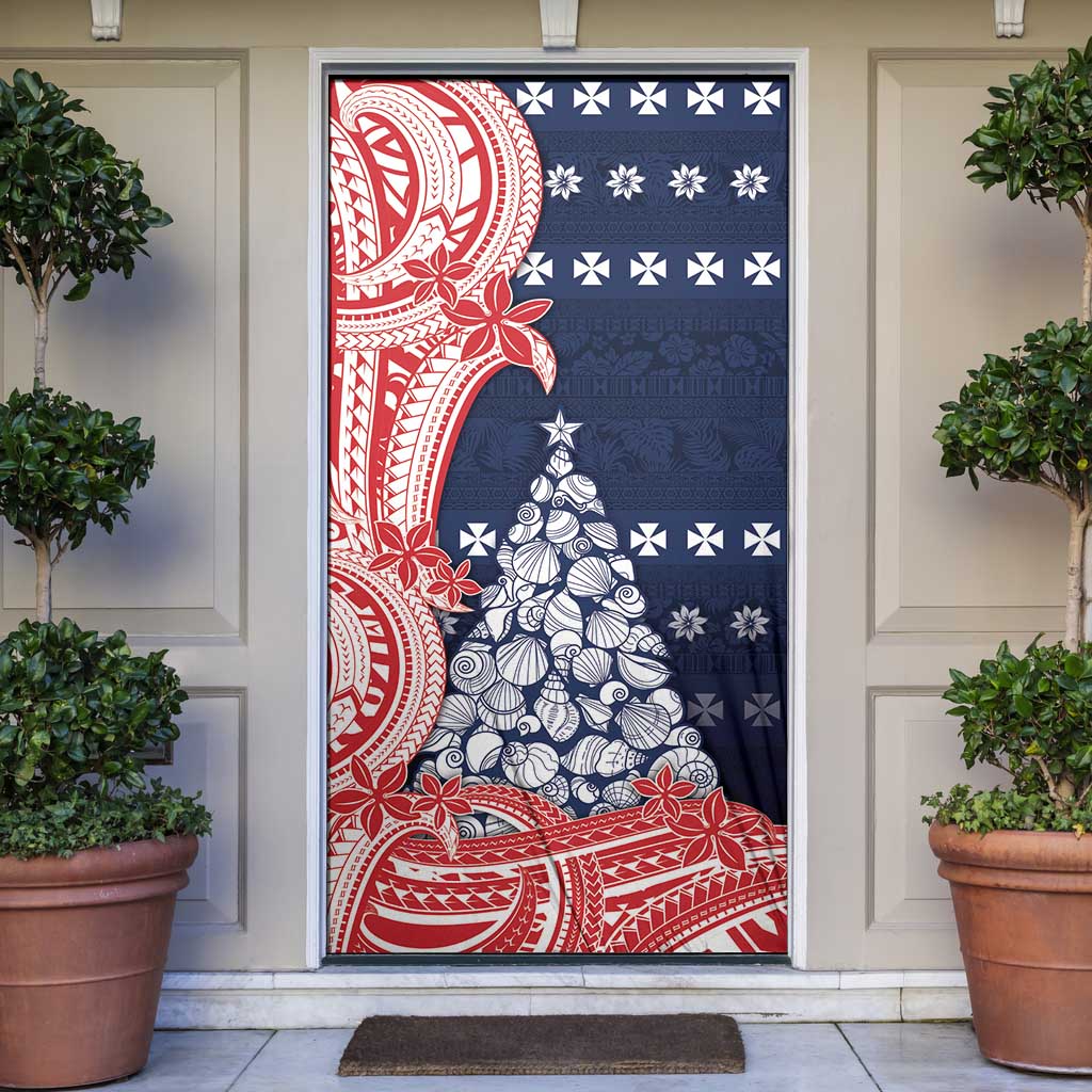 Wallis And Futuna Christmas Door Cover Seashell Xmas Tree Tribal Waves - Polynesian Pride