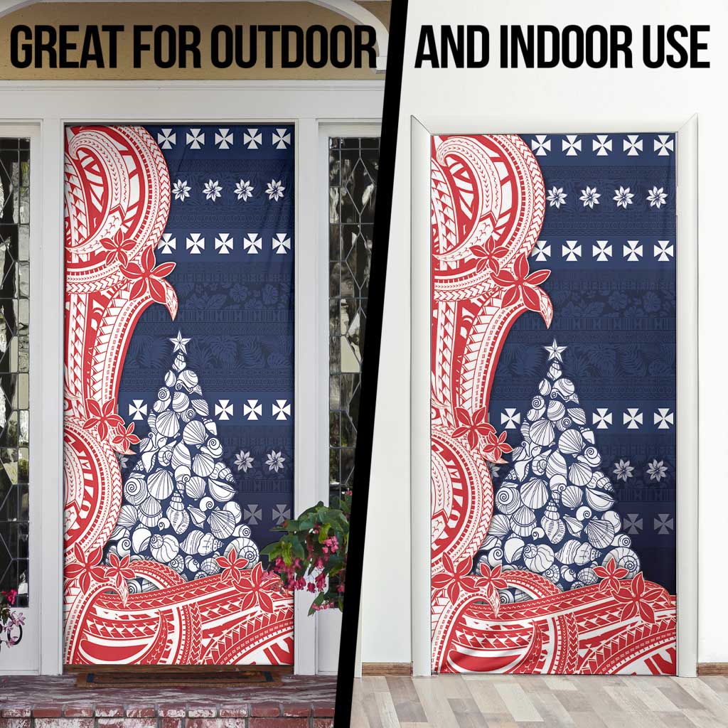 Wallis And Futuna Christmas Door Cover Seashell Xmas Tree Tribal Waves - Polynesian Pride